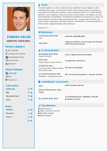 Endüstri Mühendisi CV Örnekleri cv indir